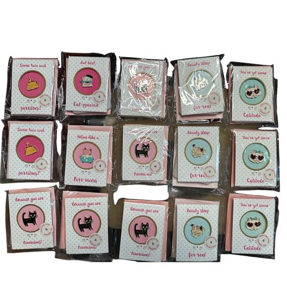 Cupcake & Cartwheels Mix Bulk of 16 Mini Cat Kitten Greeting Cards W. Pins NIP - Picture 1 of 7